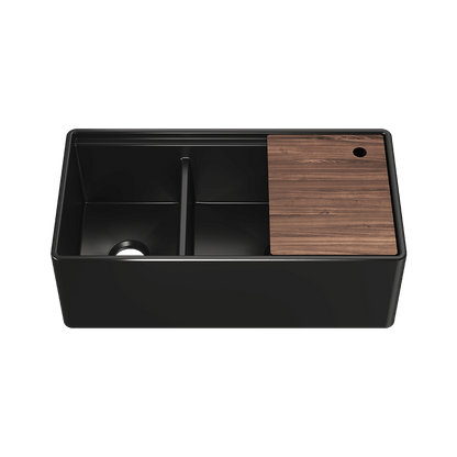 Julien Fira 36'' Double Bowl Kitchen Sink Matte Black Fireclay