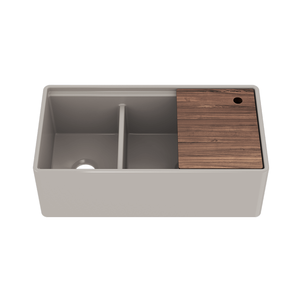Julien Fira 36'' Double Bowl Kitchen Sink Matte Taupe Fireclay