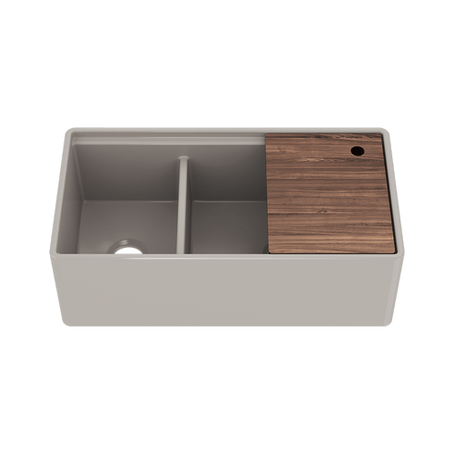 Julien Fira 36'' Double Bowl Kitchen Sink Matte Taupe Fireclay