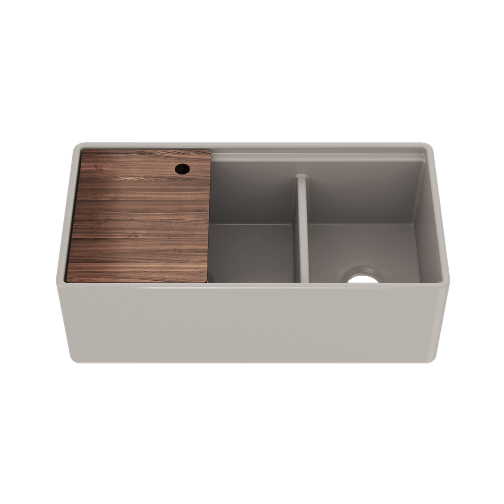 Julien Fira 36'' Double Bowl Kitchen Sink Matte Taupe Fireclay
