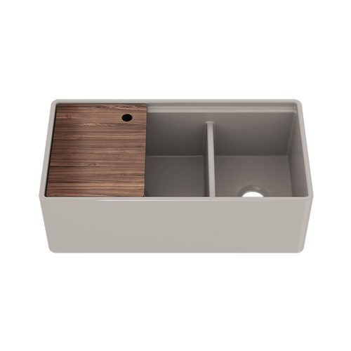 Julien Fira 36'' Double Bowl Kitchen Sink Matte Taupe Fireclay