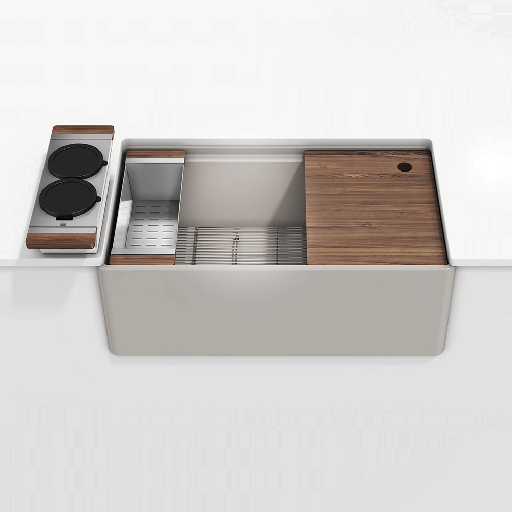 Julien Fira 33''  Single Bowl Workstation Kitchen Set Matte Taupe Fireclay