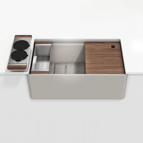 Julien Fira 33''  Single Bowl Workstation Kitchen Set Matte Taupe Fireclay