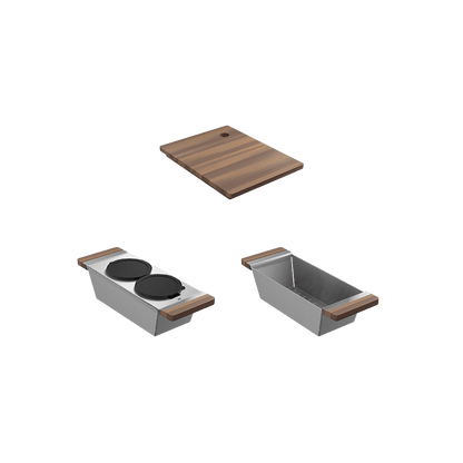 Julien Fira Apron Front Undermount Single Bowl Sink with Ledge, walnut accessory kit, 33"x 19"x 11-1/2"