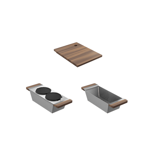 Julien Fira Apron Front Undermount Single Bowl Sink with Ledge, walnut accessory kit, 33"x 19"x 11-1/2"