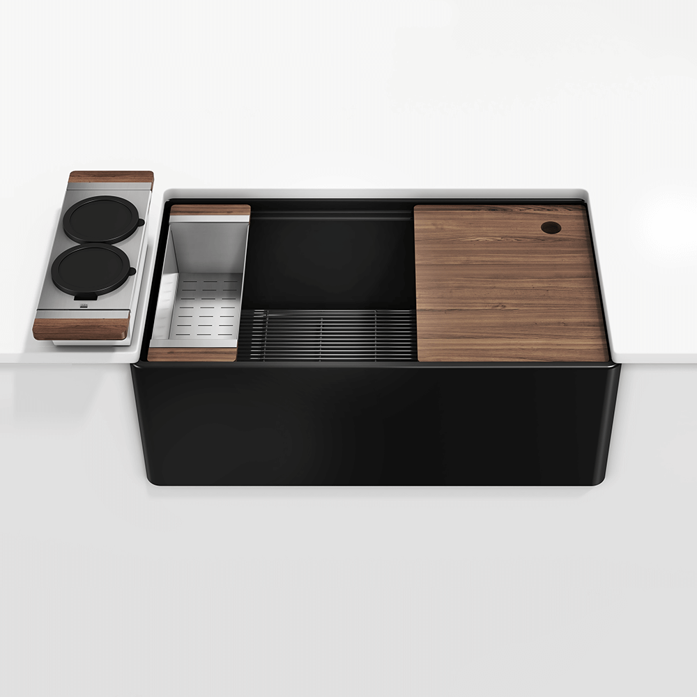 Julien Fira 33''  Single Bowl Workstation Kitchen Set Matte Black Fireclay