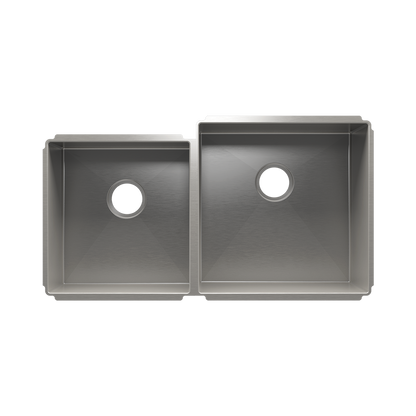 Julien Undermount J7 Double Bowl Kitchen Sink, L15"x16"x8" R18"x18"x10"