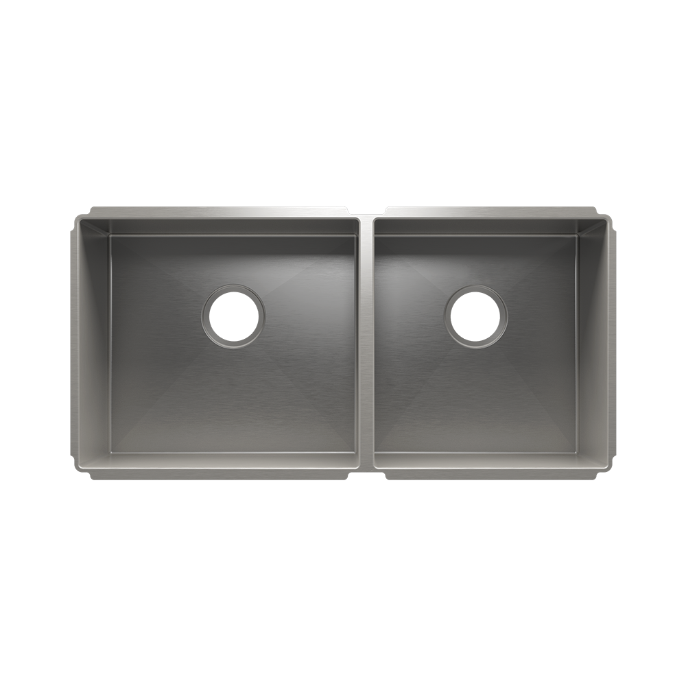 Julien Undermount J7 Double Bowl Kitchen Sink, L18"x16"x10" R15"x16"x8"