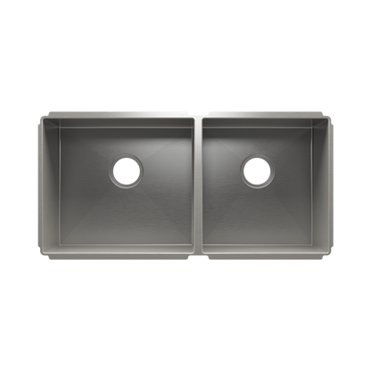Julien Undermount J7 Double Bowl Kitchen Sink, L18"x16"x10" R15"x16"x8"