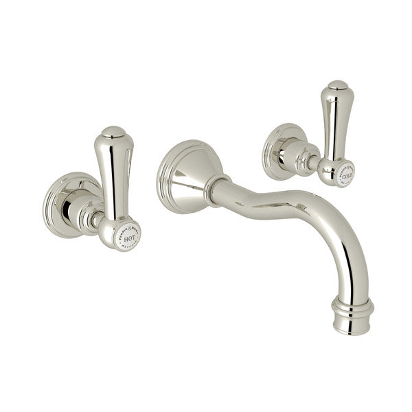 Perrin & Rowe Georgian Era Wall Mount Widespread Bathroom Faucet - Polished Chrome With White Porcelain Lever Handle.3793LSP-APC/TO