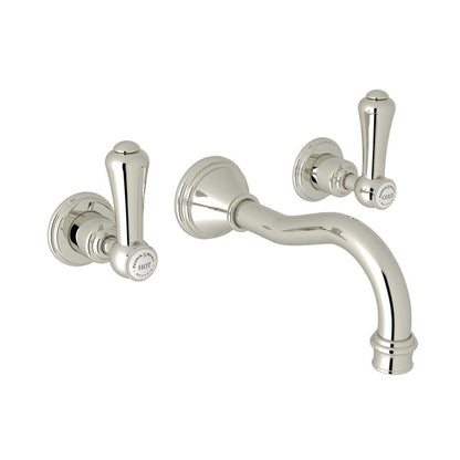 Perrin & Rowe Georgian Era Wall Mount Widespread Bathroom Faucet - Polished Chrome With White Porcelain Lever Handle.3793LSP-APC/TO
