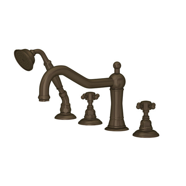 ROHL Acqui 4-Hole Deck Mount Column Spout Tub Filler With Handshower