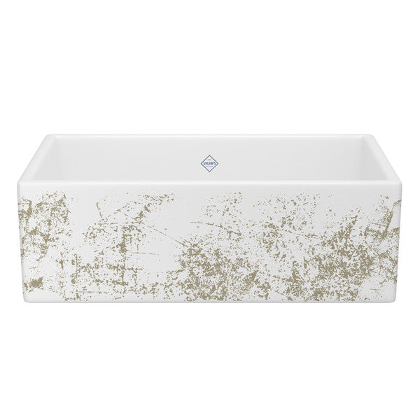 Shaws Shaker™ 33" Single Bowl Farmhouse Apron Front Fireclay Kitchen Sink With Metallic Design