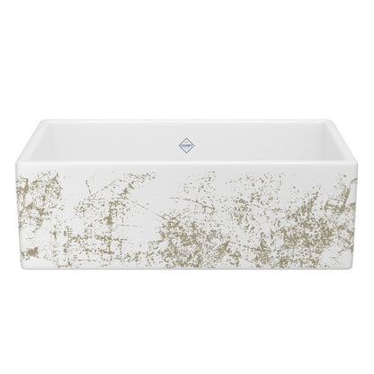 Shaws Shaker™ 33" Single Bowl Farmhouse Apron Front Fireclay Kitchen Sink With Metallic Design