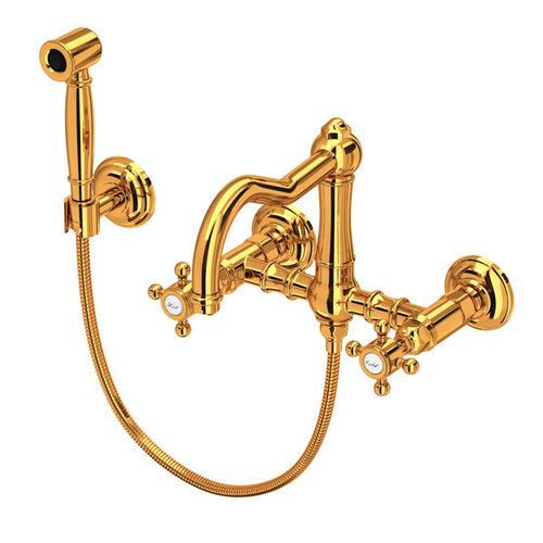 ROHL Acqui® Wall Mount Bridge Kitchen Faucet With Sidespray And Column Spout