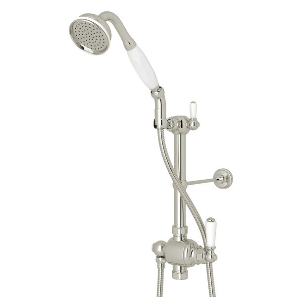 Perrin & Rowe Riser Diverter Handshower Hose Parking Bracket & 8" Thermostatic Outlet