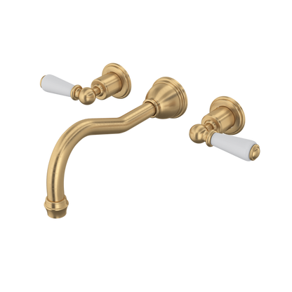 Perrin & Rowe Edwardian 3-Hole Wall Mount Column Spout Tub Filler - With Metal Lever Handle.3780L