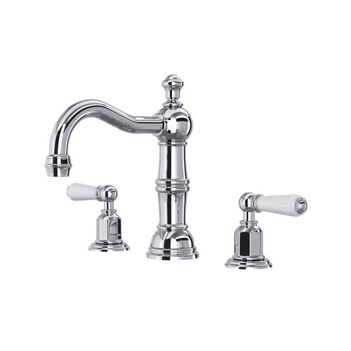 Perrin & Rowe Edwardian Column Spout Widespread Bathroom Faucet - With Metal Lever Handle.3720L-APC