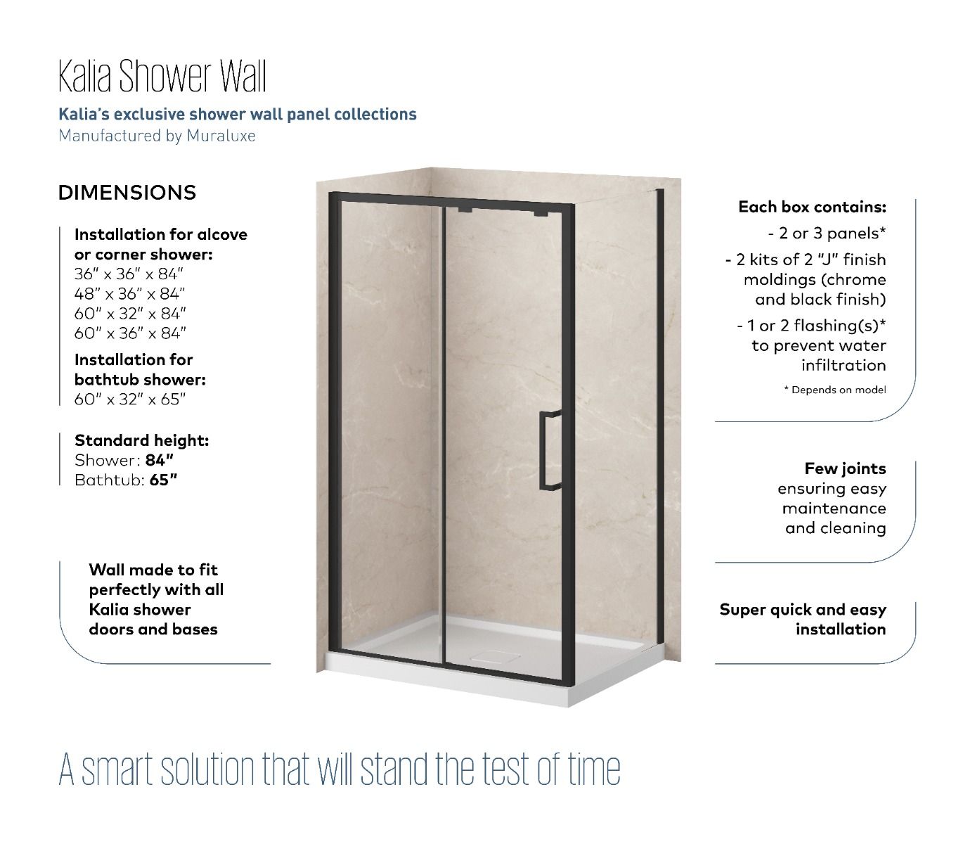 Kalia Mineral #520 - Gloss Shower wall 48 x 36 - Alcove Installation
