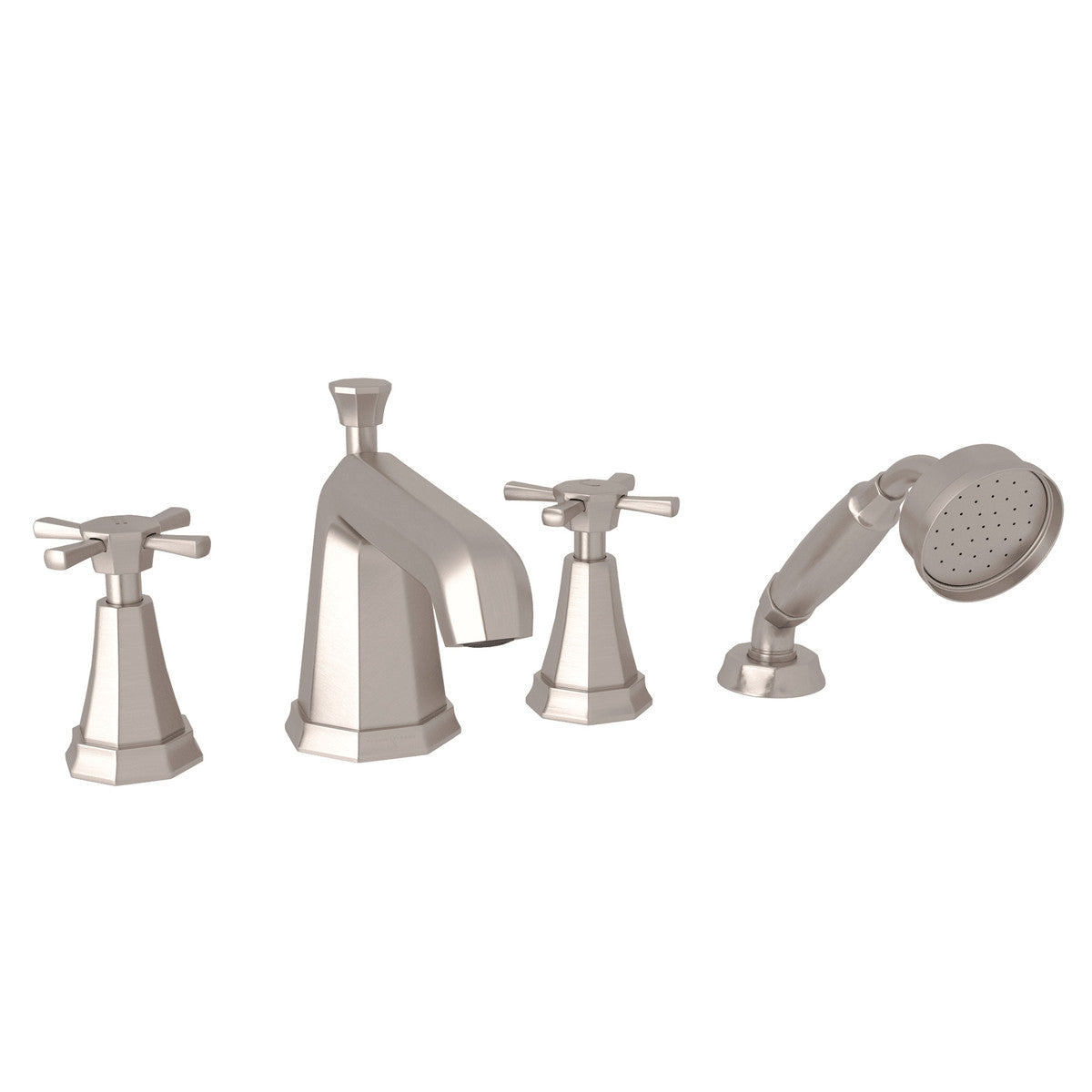 Perrin & Rowe Deco 4-Hole Deck Mount Tub Filler with Handshower