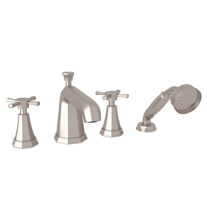 Perrin & Rowe Deco 4-Hole Deck Mount Tub Filler with Handshower