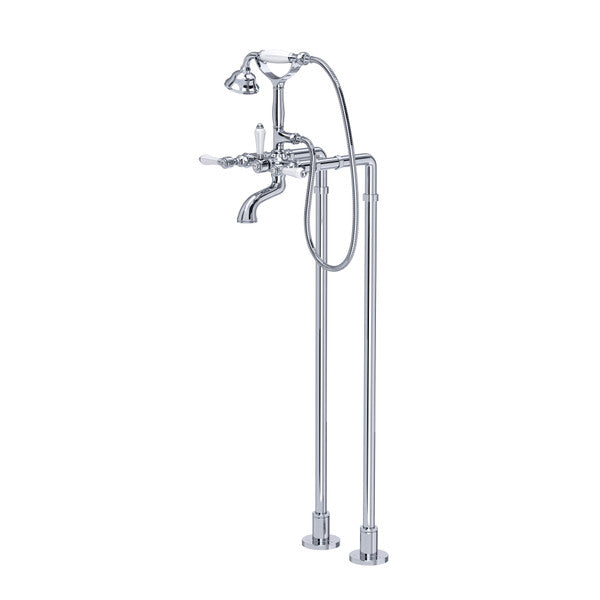 ROHL Exposed Floor Mount Tub Filler With Handshower & Floor Pillar Legs Or Supply Unions