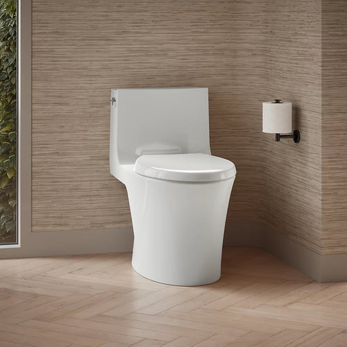 Veil® One-piece elongated toilet with skirted trapway, dual-flush