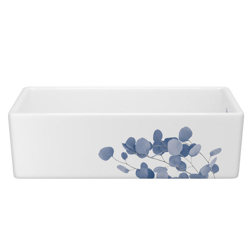 Shaws Shaker™ 36" Single Bowl Farmhouse Apron Front Fireclay Kitchen Sink With Eucalyptus Design