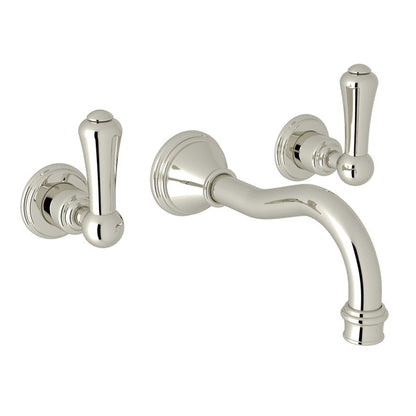 Perrin & Rowe Georgian Era Wall Mount Widespread Bathroom Faucet - Polished Chrome With Metal Lever Handle.3793LS-APC/TO