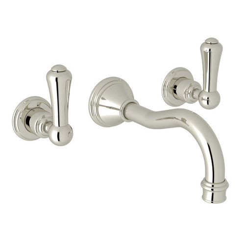 Perrin & Rowe Georgian Era Wall Mount Widespread Bathroom Faucet - Polished Chrome With Metal Lever Handle.3793LS-APC/TO