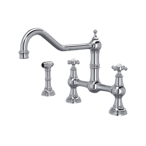 Perrin & Rowe Edwardian Bridge Kitchen Faucet With Sidespray - With Cross Handle.4763X-APC