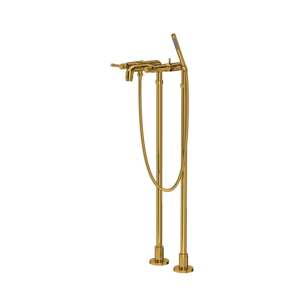 ROHL Campo Exposed Floor Mount Tub Filler With Handshower & Floor Pillar Legs Or Supply Unions