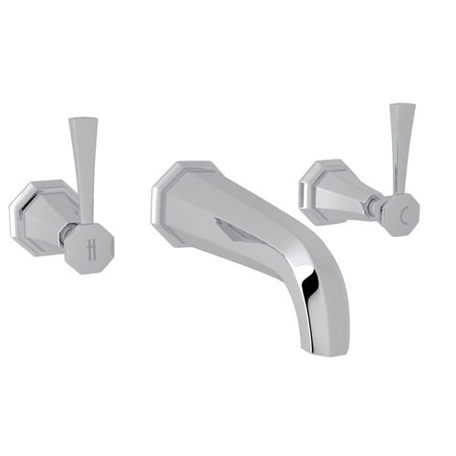Perrin & Rowe Deco Wall Mount Widespread Bathroom Faucet - With Metal Lever Handle.3170LS-APC/TO