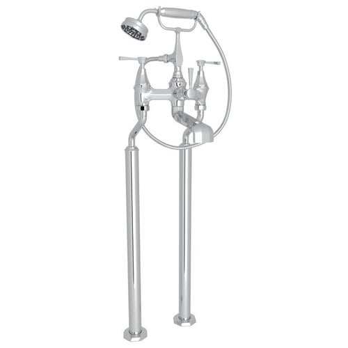 Perrin & Rowe Deco Exposed Floor Mount Tub Filler With Handshower - With Metal Lever Handle.3120LS/1