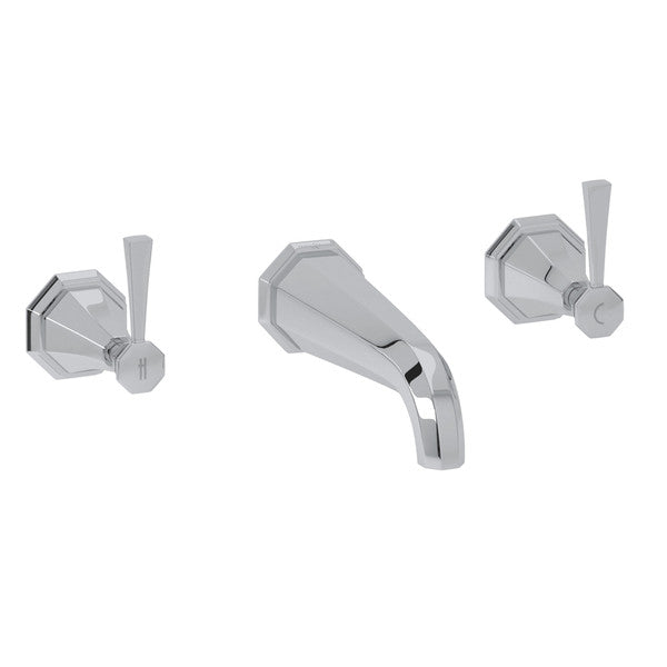 Perrin & Rowe Deco 3-Hole Wall Mount 7" Spout Tub Filler - With Metal Lever Handle.3178LS