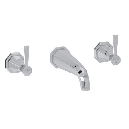 Perrin & Rowe Deco 3-Hole Wall Mount 7" Spout Tub Filler - With Metal Lever Handle.3178LS