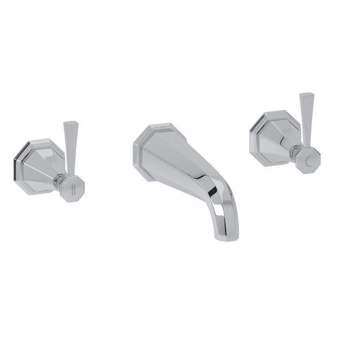 Perrin & Rowe Deco 3-Hole Wall Mount 7" Spout Tub Filler - With Metal Lever Handle.3178LS