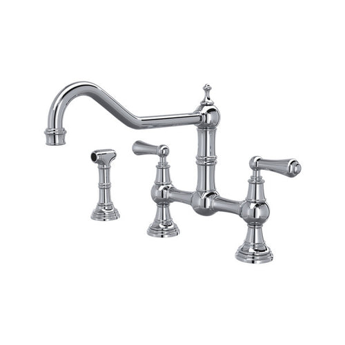Perrin & Rowe Edwardian™ Extended Spout Bridge Kitchen Faucet With Side Spray