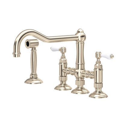 ROHL Acqui Deck Mount Column Spout 3 Leg Bridge Kitchen Faucet With Sidespray