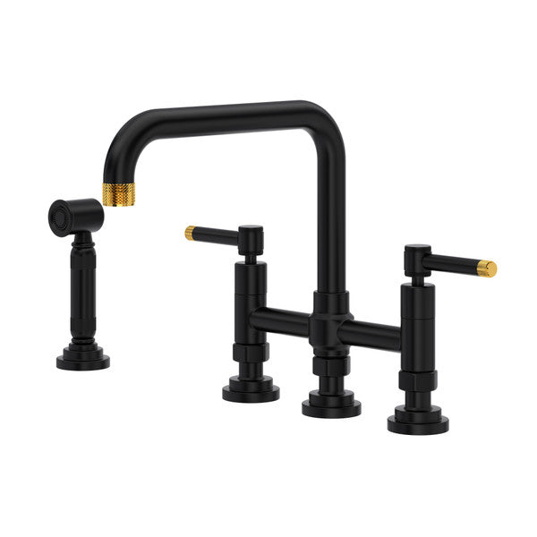 ROHL Campo Deck Mount U-Spout 3 Leg Bridge Faucet With Sidespray