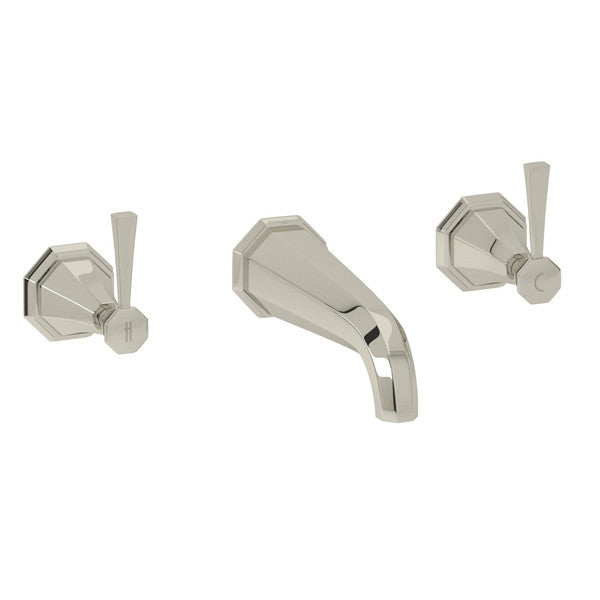 Perrin & Rowe Deco 3-Hole Wall Mount 7" Spout Tub Filler - With Metal Lever Handle.3178LS