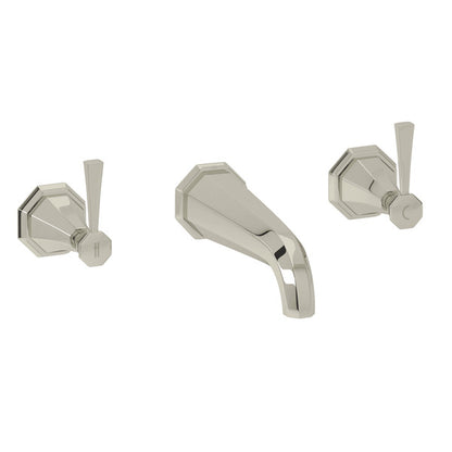 Perrin & Rowe Deco 3-Hole Wall Mount 7" Spout Tub Filler - With Metal Lever Handle.3178LS
