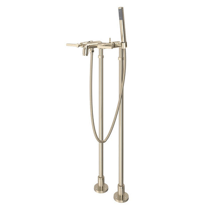 ROHL Lombardia Exposed Floor Mount Tub Filler With Handshower & Floor Pillar Legs Or Supply Unions