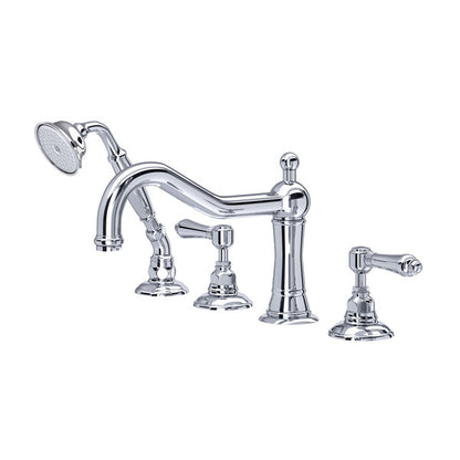 ROHL Acqui 4-Hole Deck Mount Column Spout Tub Filler With Handshower