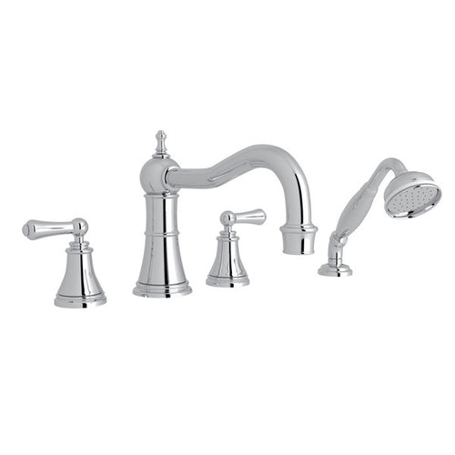 Perrin & Rowe Georgian Era 4-Hole Deck Mount Column Spout Tub Filler With Handshower - With Metal Lever Handle.3747LS
