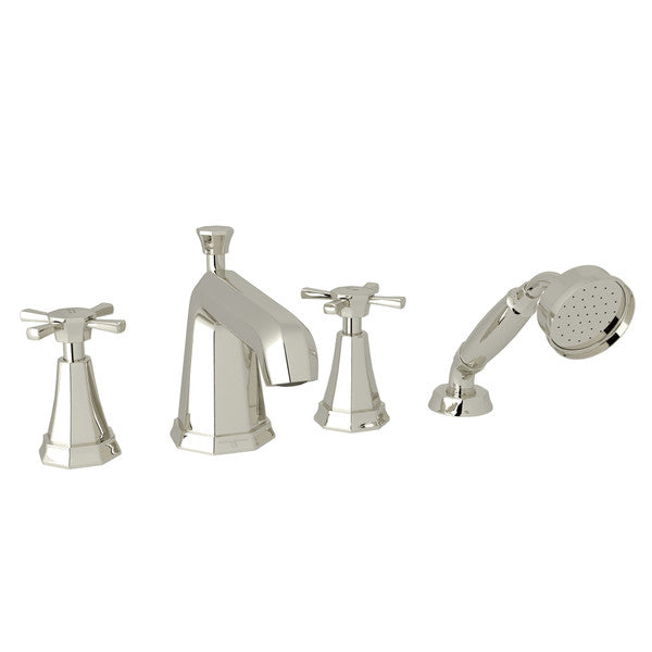 Perrin & Rowe Deco 4-Hole Deck Mount Tub Filler with Handshower