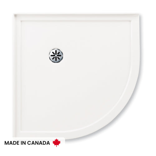 Neptune Zen 3636 Acrylic Neo-Round Shower Base in White with Corner Drain
